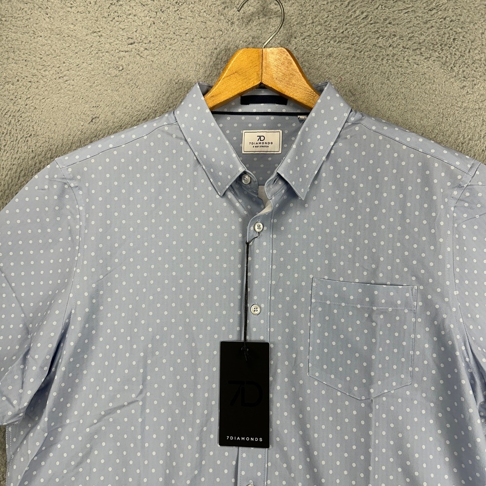 7 Diamonds 7D Gareth Button Up Shirt Mens XL Blue Geometric 4 Way Stretch